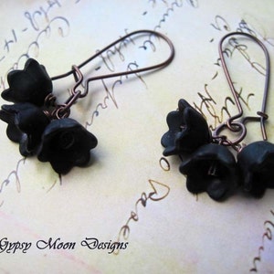 Black Flower Earrings, Dangle Drop Earrings, Art Nouveau Jewelry image 2