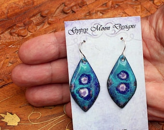 Blue Dangle Earrings, Enamel Earrings, Boho Jewelry
