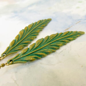 Leaf Earrings / Long Dangle Drop Earrings / Patina Jewelry image 1