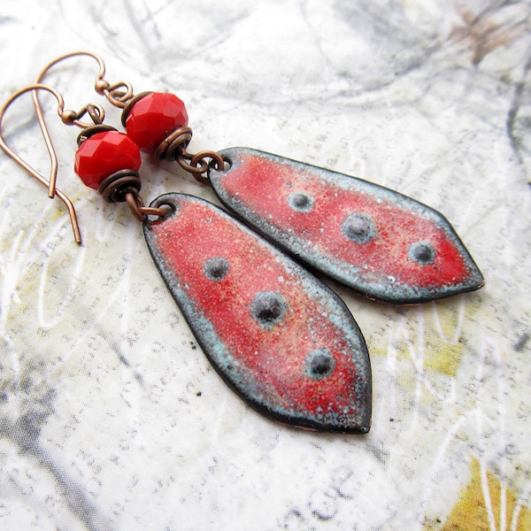 Red Earrings Rustic Earrings dangle drop earrings - Boho Bohemian jewelry