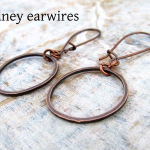 copper Circle necklace simple necklace copper jewelry coworker gift under 15 dollars Kidney Earwires