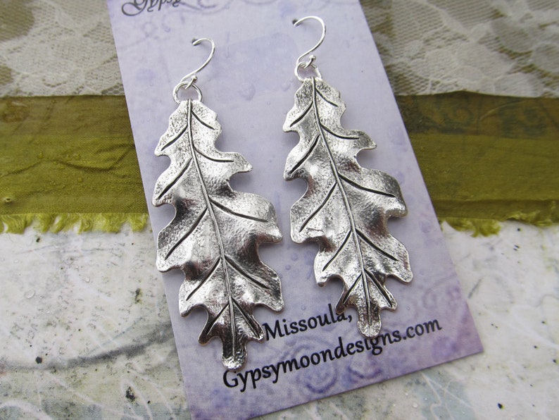 Long Leaf earrings / Silver Oak Leaf Earrings / Silver Drop Dangle Earrings / Art Nouveau Jewelry / Gift for Her image 6