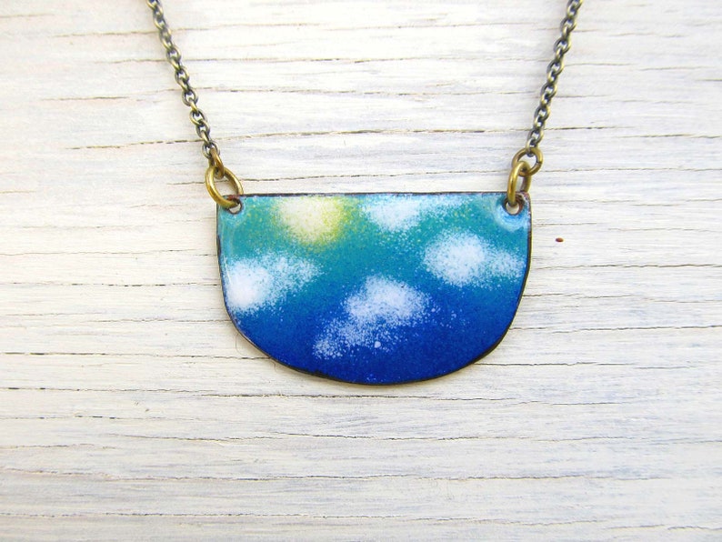 Cloud Necklace Sky pendant necklace Boho necklace Rustic Enamel jewelry