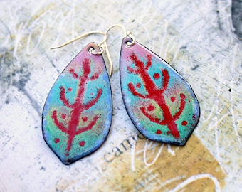 Enamel Earrings, Artsy Earrings, Sterling Silver Ear Wires