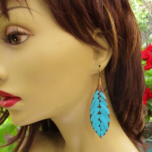 Big Turquoise Earrings, Long Leaf Earrings, Boho Dangle Earrings, Hippie Earrings, Bohemian jewelry image 4