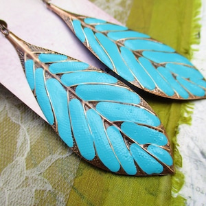 Big Turquoise Earrings, Long Leaf Earrings, Boho Dangle Earrings, Hippie Earrings, Bohemian jewelry image 7