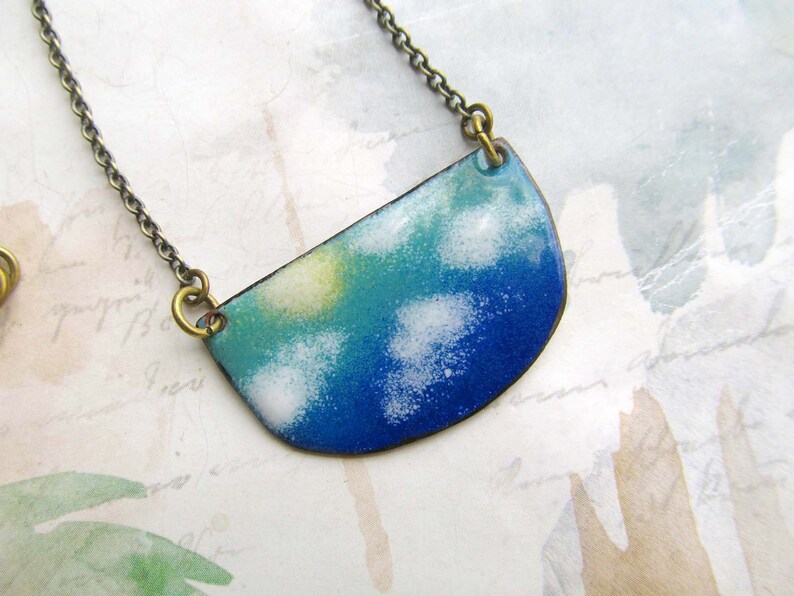 Cloud Necklace Sky pendant necklace Boho necklace Rustic Enamel jewelry