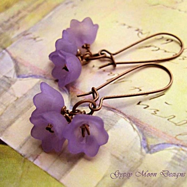 Purple Flower Earrings, Lily of the Valley Dangle Earrings