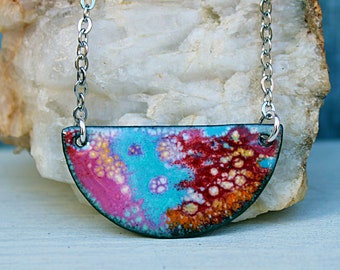 Boho Necklace, Colorful Enamel Necklace, Torch Fired Enamel Jewelry, Gift for Her