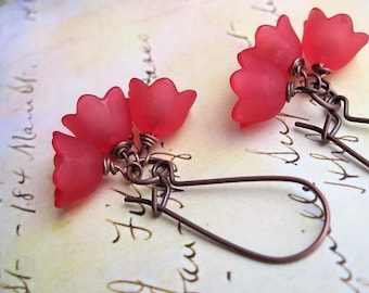 Soft Red Flower Earrings, Lily of the Valley Earrings, Tulip Dangle Earrings, Spring Jewelry