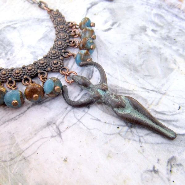 Fertility Goddess necklace Patina Copper Bohemian goddess jewelry