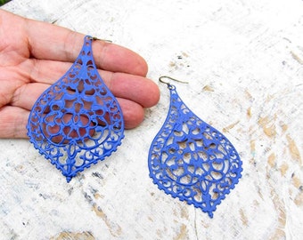 Big Cobalt Blue Earrings, Boho Jewelry