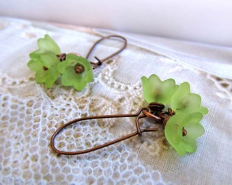 Lime Green Flower Earrings, Nature Jewelry, Bellflower Earrings, Floral Jewelry, Tulip Dangle Drop Earrings