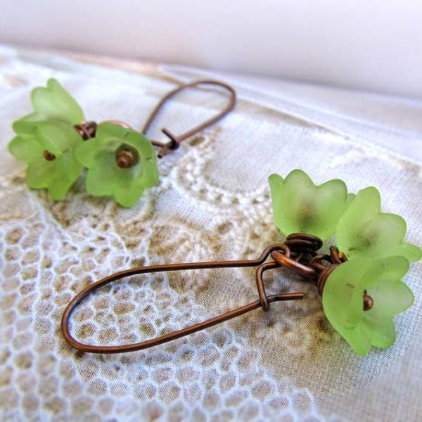 Lime Green Lily of the Valley Flower Earrings