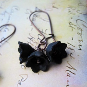 Black Flower Earrings, Dangle Drop Earrings, Art Nouveau Jewelry image 4