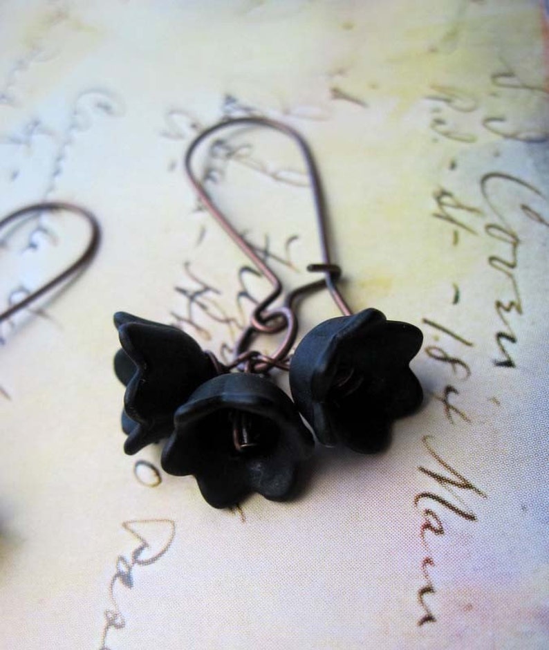 Black Flower Earrings, Dangle Drop Earrings, Art Nouveau Jewelry image 4