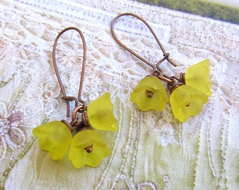 Lemon Yellow Flower Earrings, Lily of the Valley Earrings, Floral Jewelry