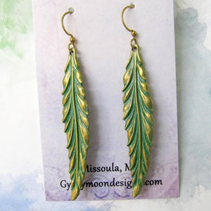 Leaf Earrings / Long Dangle Drop Earrings / Patina Jewelry image 3