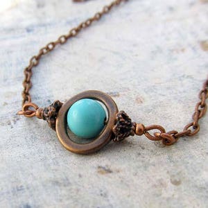 Turquoise necklace Delicate Copper Necklace December Birthstone Southwest Bohemian Jewelry