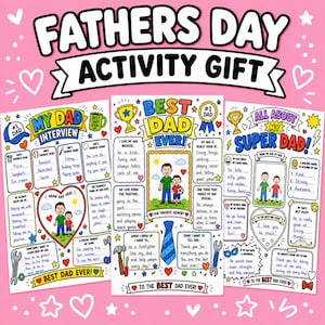 Father's Day Printable Gift | All About My Dad Activity Pages | Kids Fill-In Memory Book | Color & Write Worksheet Pack