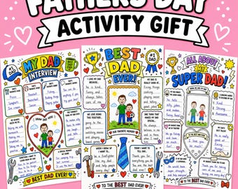 Father's Day Printable Gift | All About My Dad Activity Pages | Kids Fill-In Memory Book | Color & Write Worksheet Pack