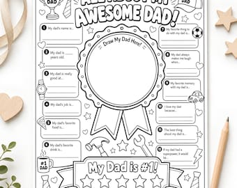 All About My Awesome Dad Printable + 4 Bonus Father's Day Coloring Pages | Father's Day Coloring & Writing Activity | Kids Keepsake Gift |