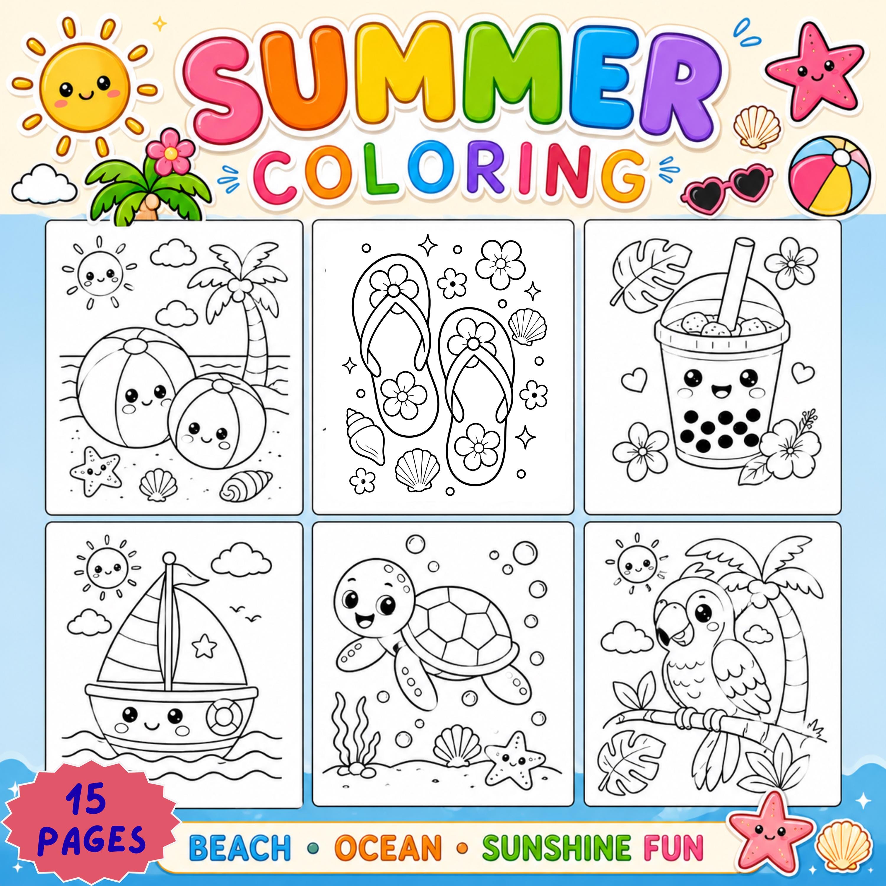 Summer Coloring Pages for Kids | Cute Beach & Ocean Printable Activ…