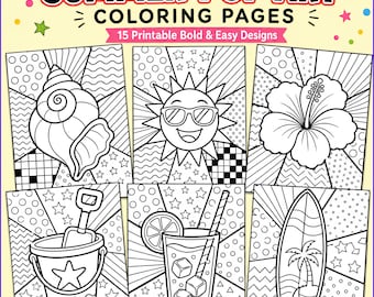 Summer Pop Art Coloring Pages for Kids | 15 Bold & Easy Printable Designs | Beach, Tropical and Sunshine Coloring Book, Instant PDF Download