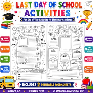 Summer coloring page/ End-of-Year Memory Page for Kids | Last Day of School Keepsake | Time Capsule Activity |