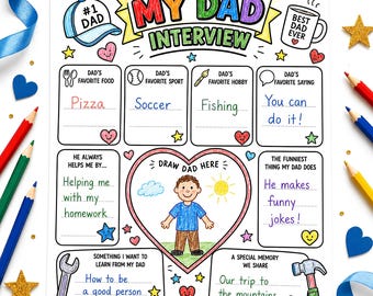 Father's Day Activity for Kids |My Dad Interview Printable | All About My Dad Worksheet |  Elementary Memory Keepsake | Instant Download PDF