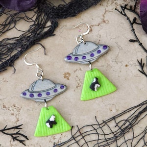 Cow  Alien Abduction UFO Earrings | Glow in the Dark | Halloween