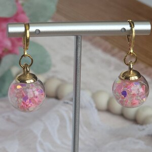 Pink Iridescent Hearts & Micro Bubble Huggies Earrings / Glitter / Valentine's Day/ Dangles / Adorable  | Date night