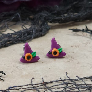 Mini Purple Witch Hat Stud Earrings | Halloween | Cottage Core