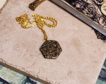 Gold Glitter D20 Dice Necklace | 18K Gold Plated, Gamer Jewelry