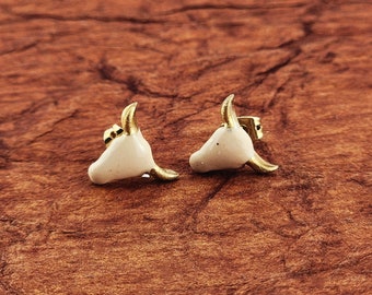 Ivory Cow Skull Longhorn Stud Earrings | Western | Rodeo