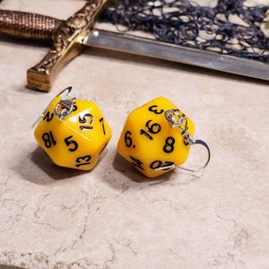 D20 Dice Earrings Yellow | D&D Inspired | Role Playing Game | Gift for Gamers |