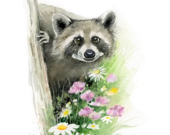 Raccoon Watercolor Painting | giclée print | woodland wall art