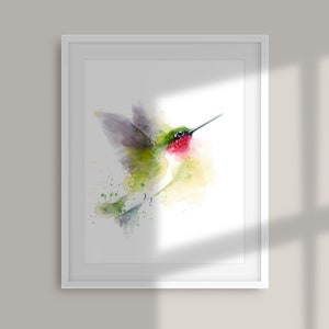 PRINTABLE Ruby-throated Hummingbird watercolour painting - digital download