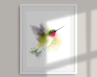 PRINTABLE Ruby-throated Hummingbird watercolour painting - digital download