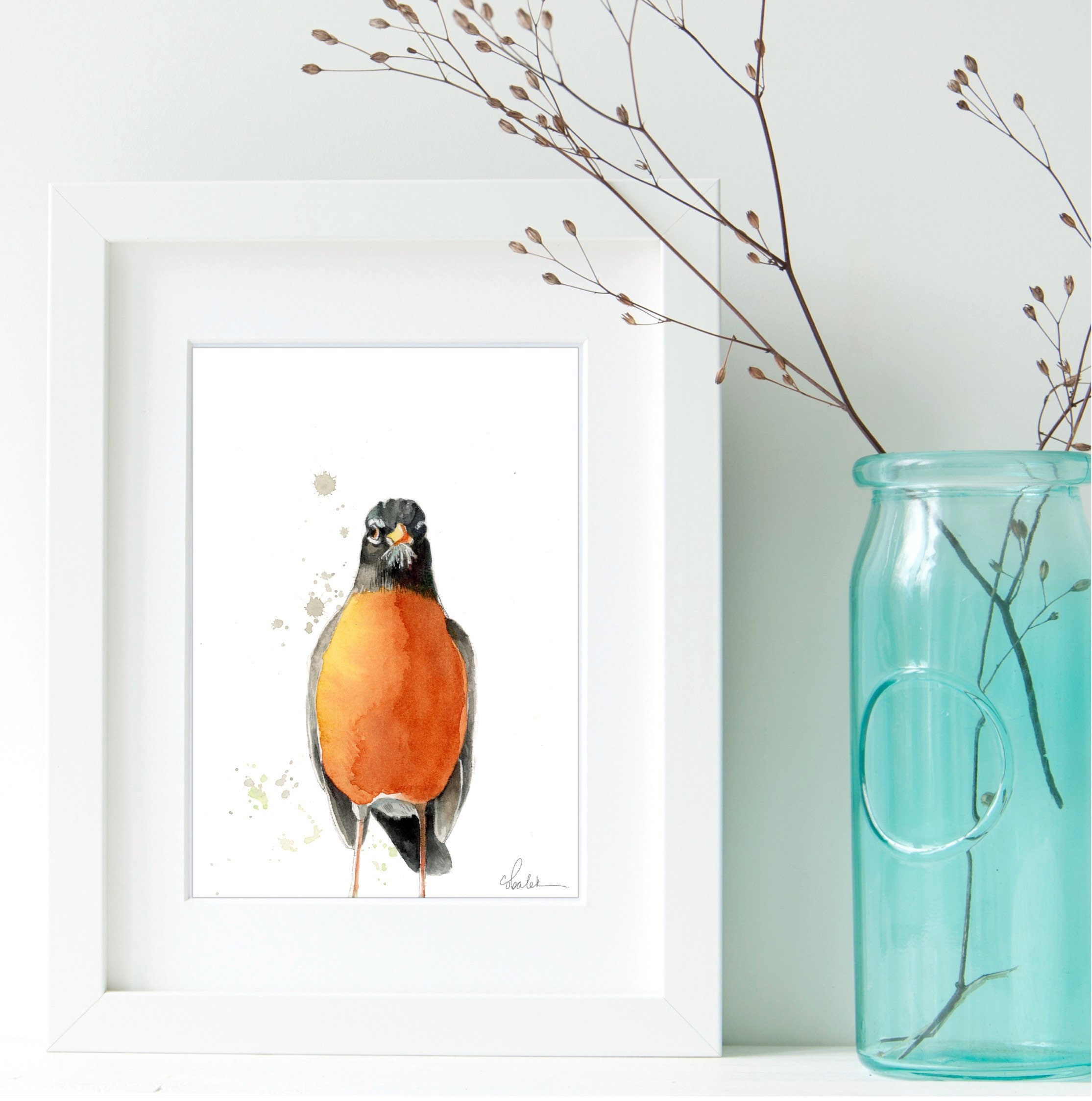 American Robin Backyard Bird Print From Original Watercolor Painting - Etsy