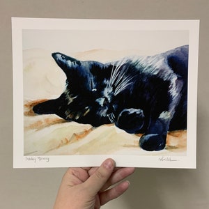 Black Cat painting watercolor sleeping black cat ART PRINT image 4