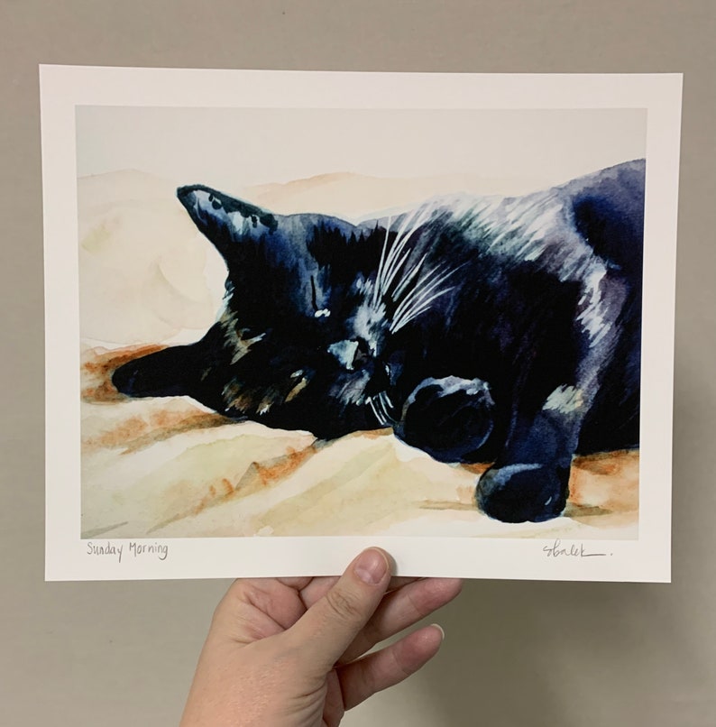 Black Cat painting watercolor sleeping black cat ART PRINT image 4