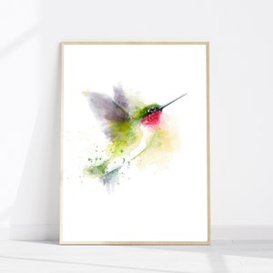 Ruby-throated Hummingbird | garden birds wall art | watercolour nature print