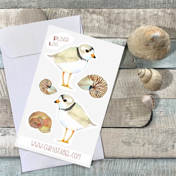 Piping Plover Watercolour Bird Stickers - mini sheet - free shipping within North America