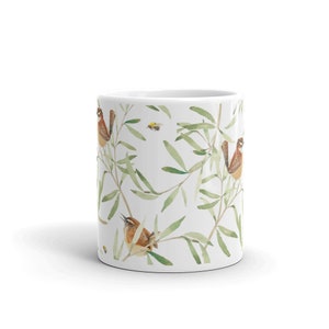 Carolina Wrens and Bees in the Willow cottagecore style coffee mug image 2