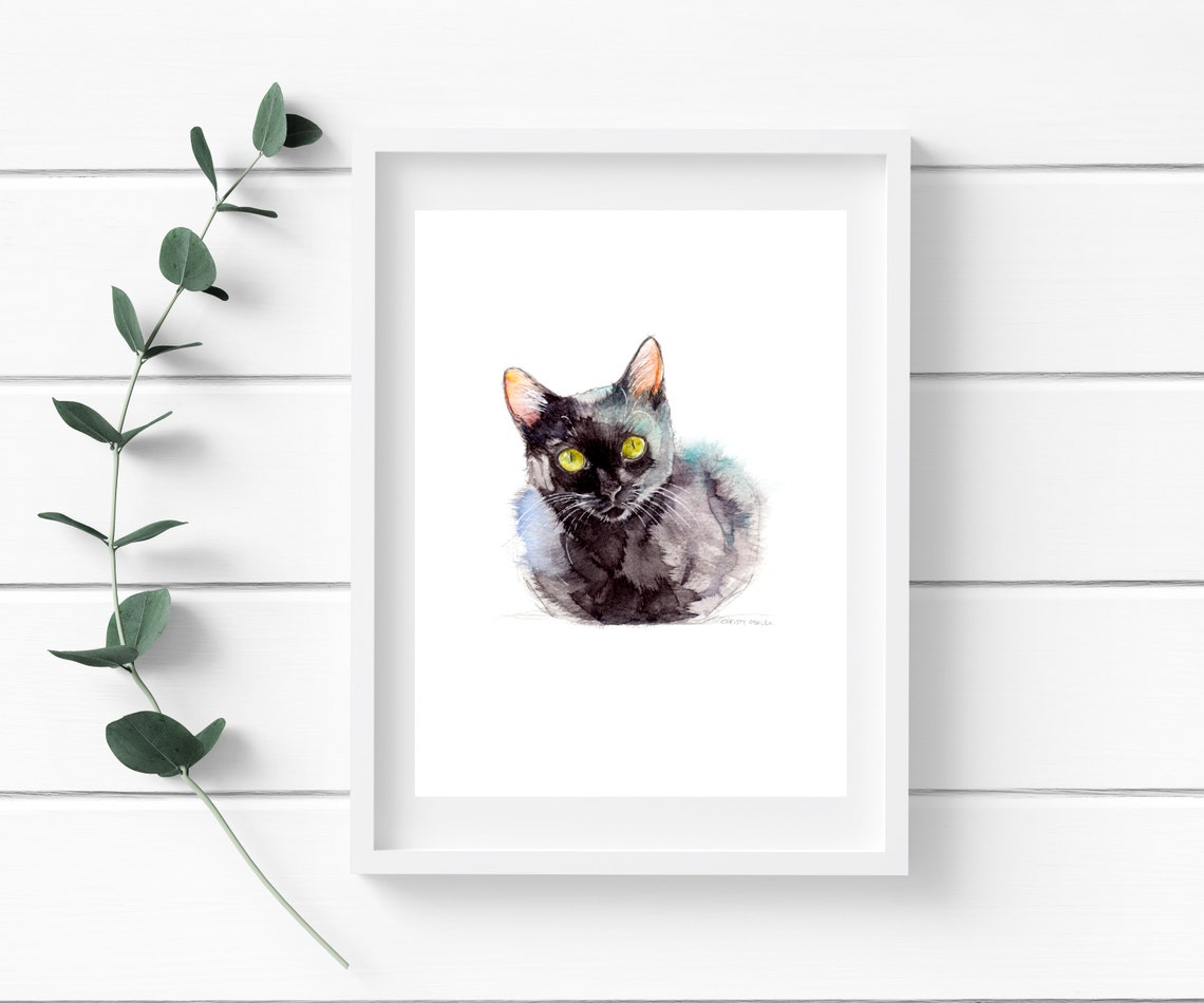 Black Cat Art No.2 Watercolor Painting MATTE ART PRINT - Etsy