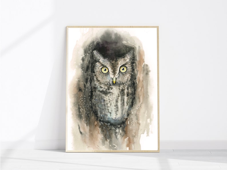 Eastern Screech Owl Watercolor Painting art print image 4