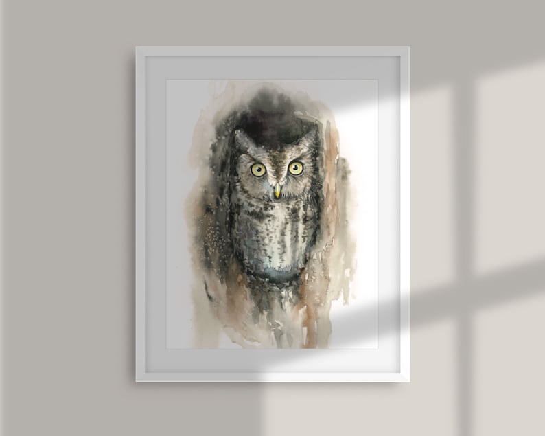 Eastern Screech Owl Watercolor Painting art print image 3