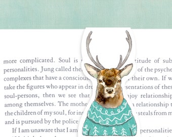 Reindeer in sweater magnetic bookmark