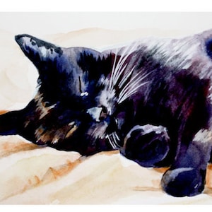 Black Cat painting watercolor sleeping black cat ART PRINT image 2